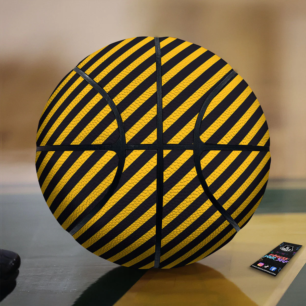 Warning Striped Yellow And Black Print Basketball