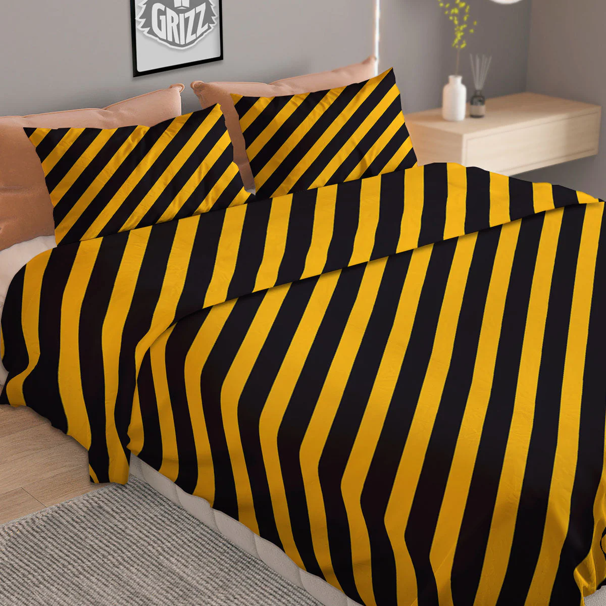 Warning Striped Yellow And Black Print Duvet Cover Bedding Set - Image 2