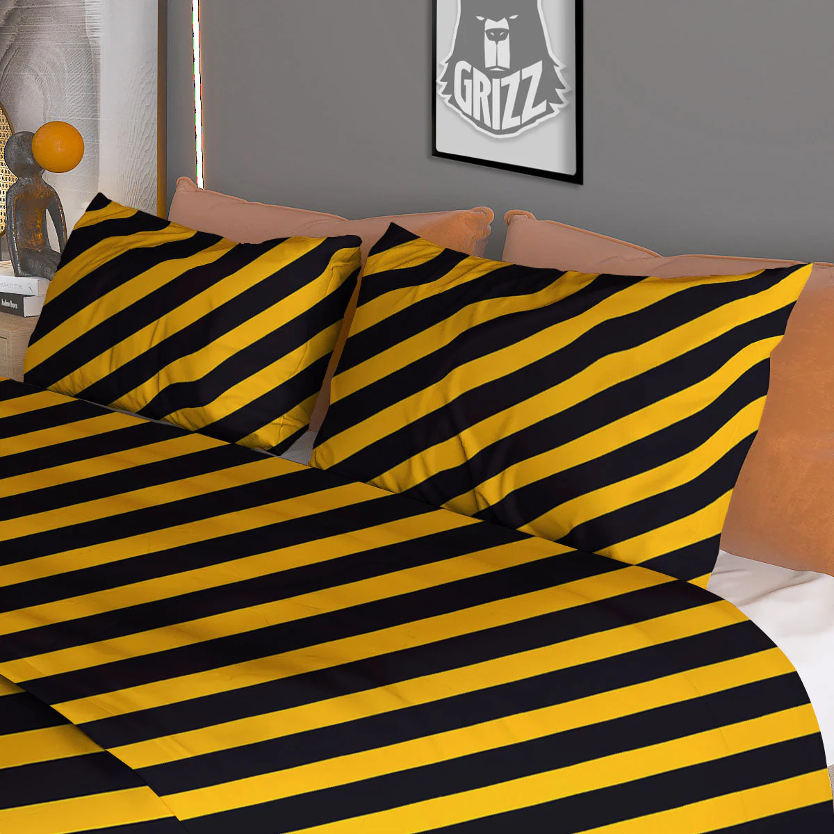 Warning Striped Yellow And Black Print Duvet Cover Bedding Set - Image 3