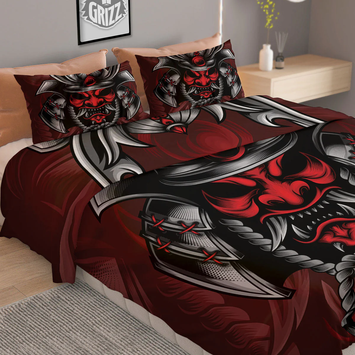 Warrior Mask Japanese Print Duvet Cover Bedding Set - Image 2
