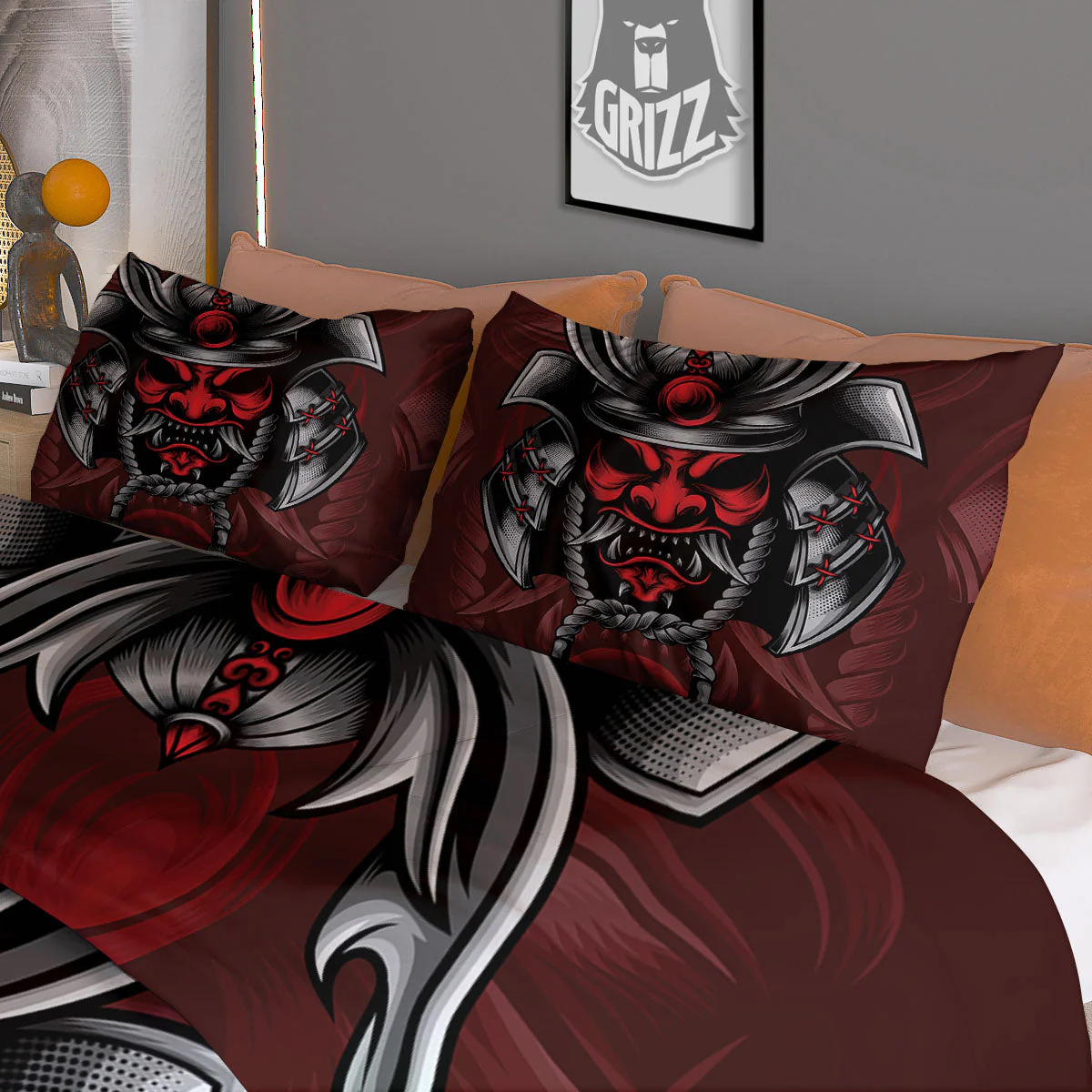 Warrior Mask Japanese Print Duvet Cover Bedding Set - Image 3