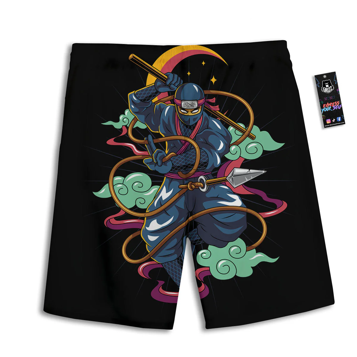 Warrior Ninja Print Men's Athletic Shorts - Image 2