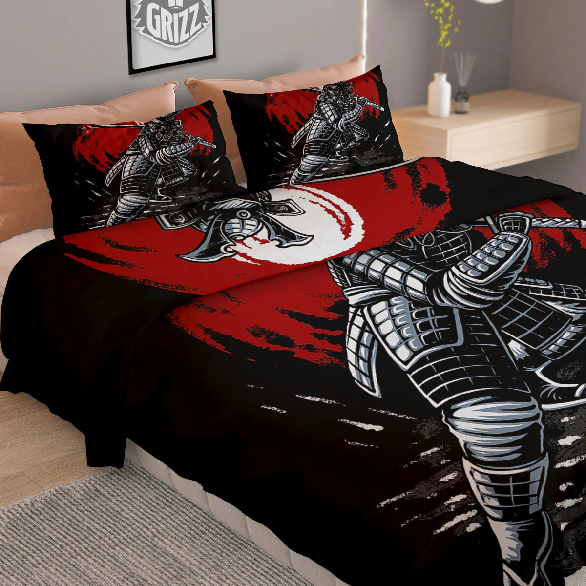 Warrior Samurai Dark Print Duvet Cover Bedding Set - Image 2
