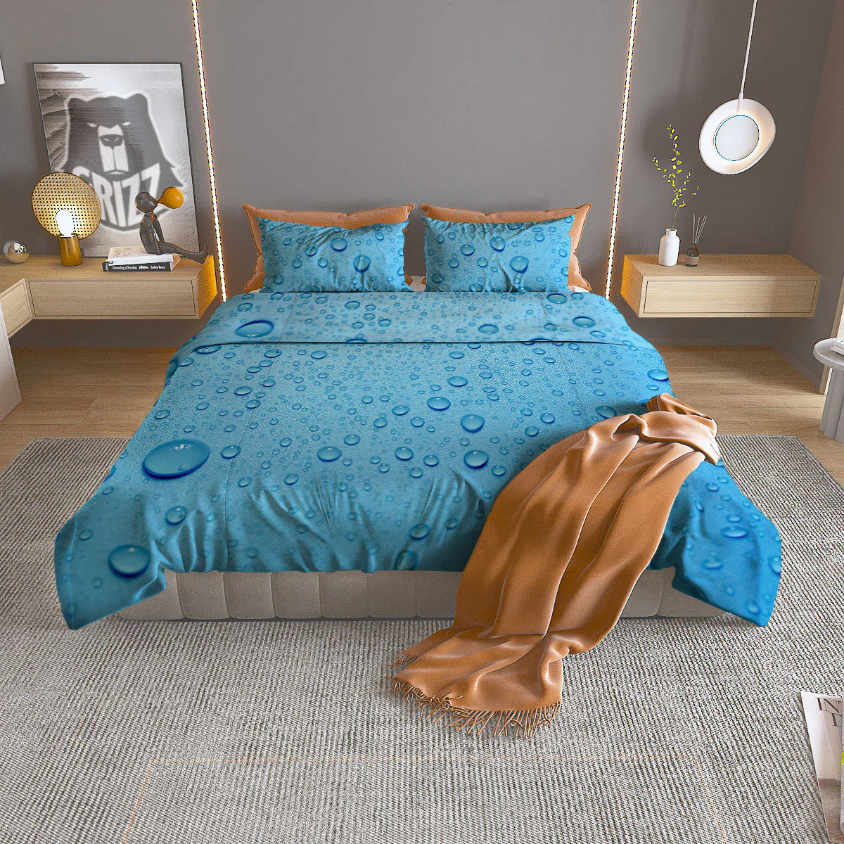 Water Drops Print Duvet Cover Bedding Set