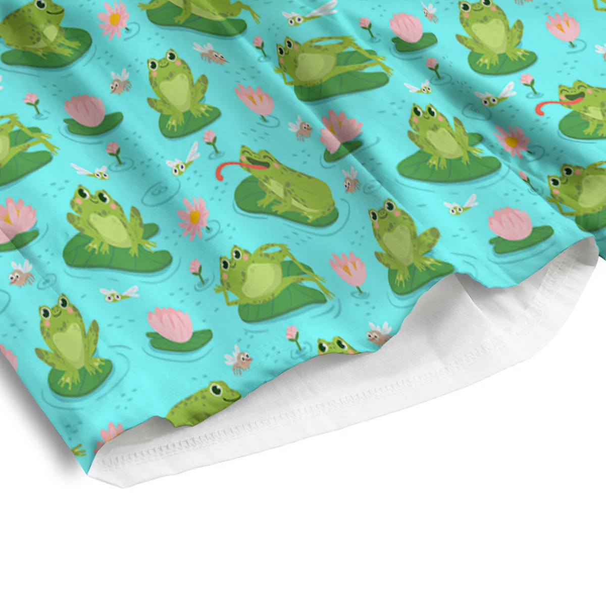 Water Lilies And Frogs Print Pattern Men's Athletic Shorts - Image 4