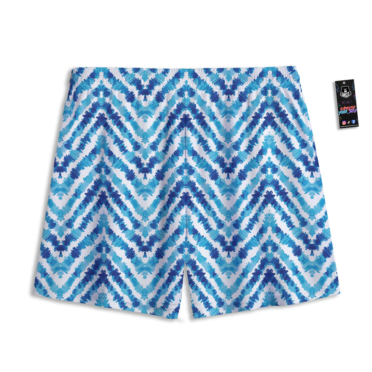 Watercolor Blue Zigzag Print Pattern Mesh Shorts - Image 2