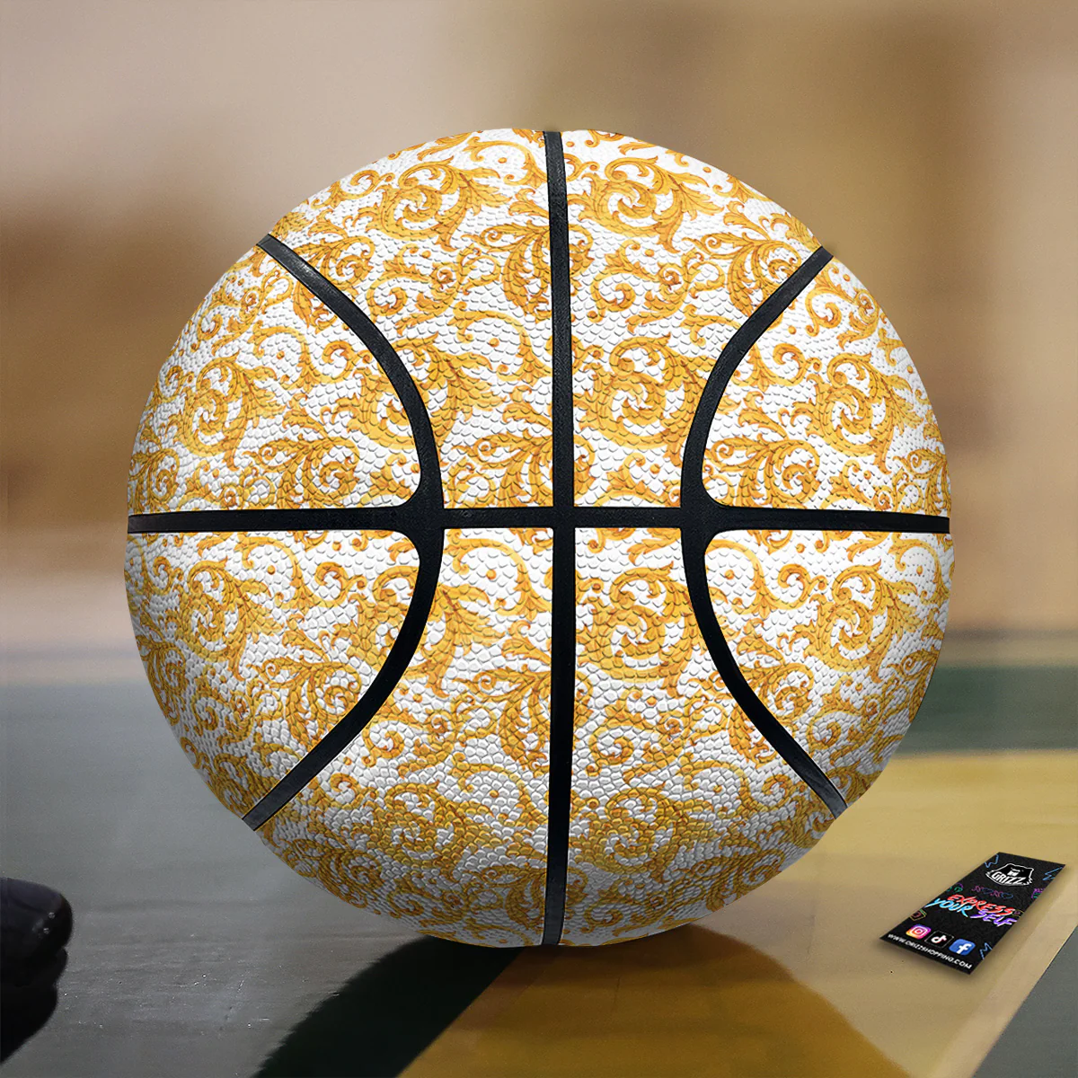 Watercolor Golden Baroque Print Pattern Basketball