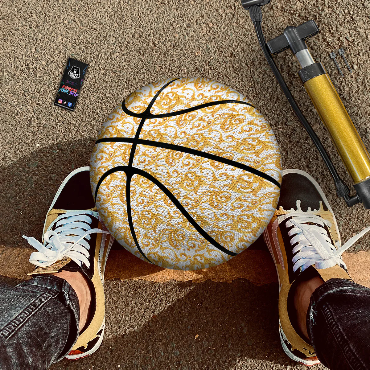 Watercolor Golden Baroque Print Pattern Basketball - Image 2