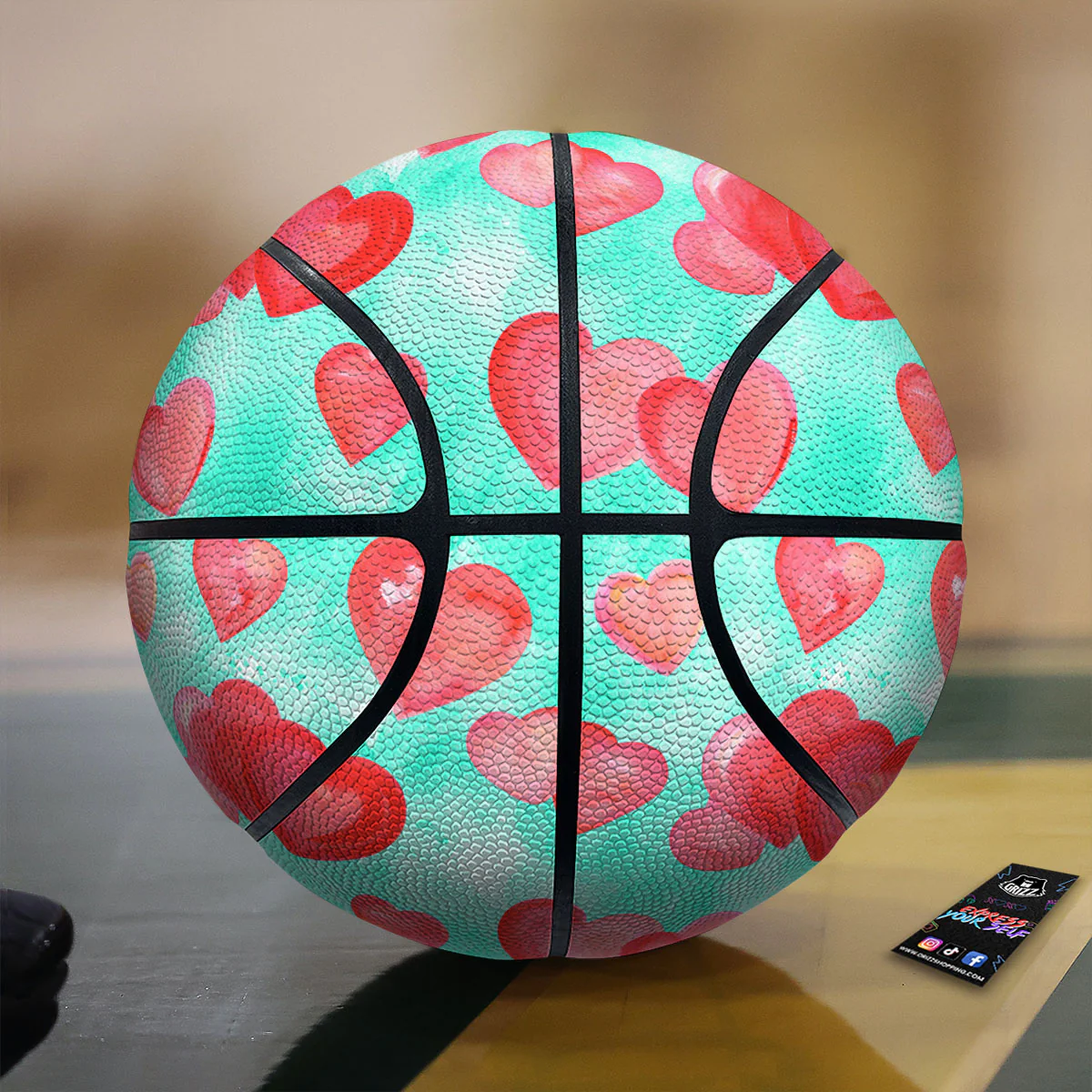 Watercolor Heart Teal And Pink Print Basketball