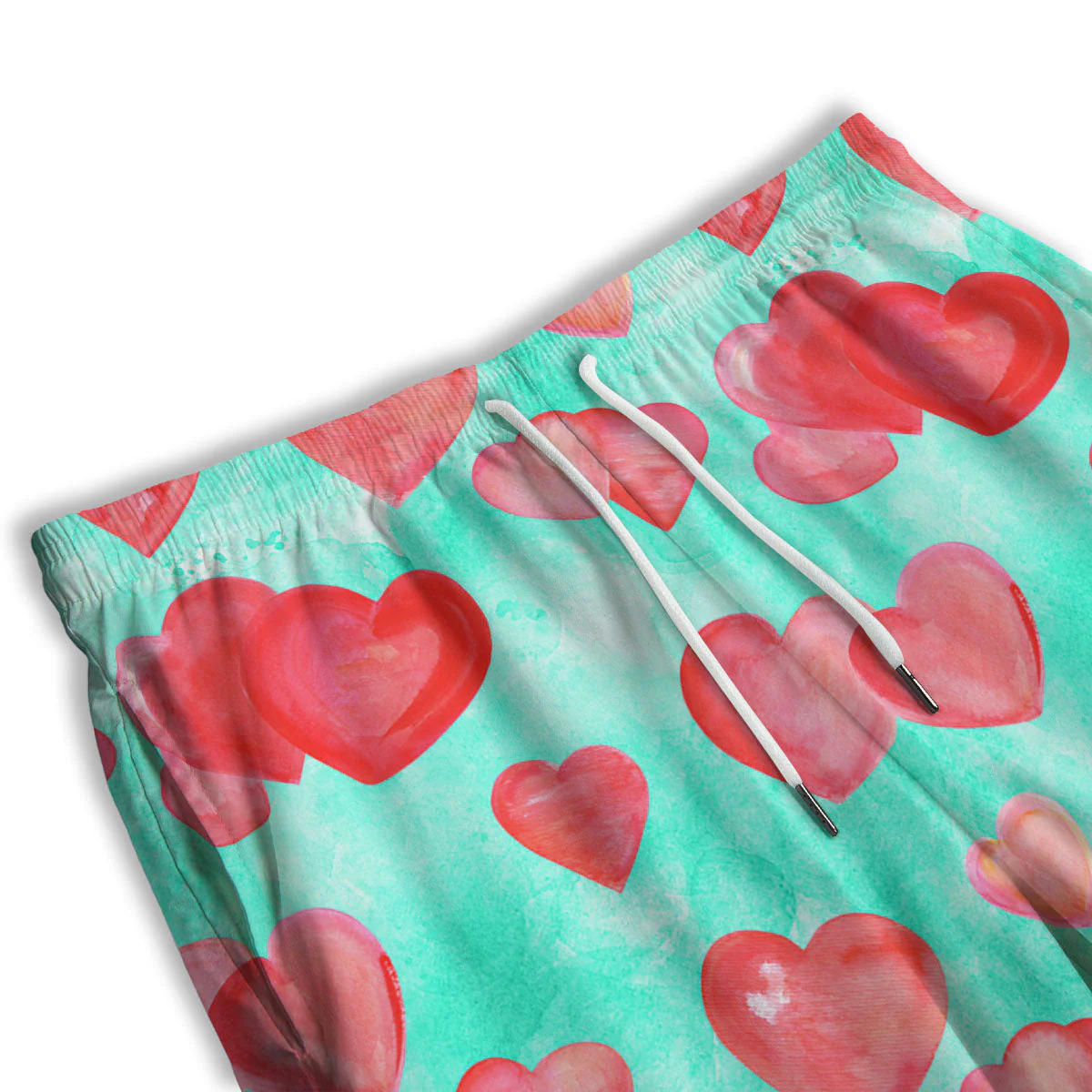 Watercolor Heart Teal And Pink Print Men's Athletic Shorts - Image 3