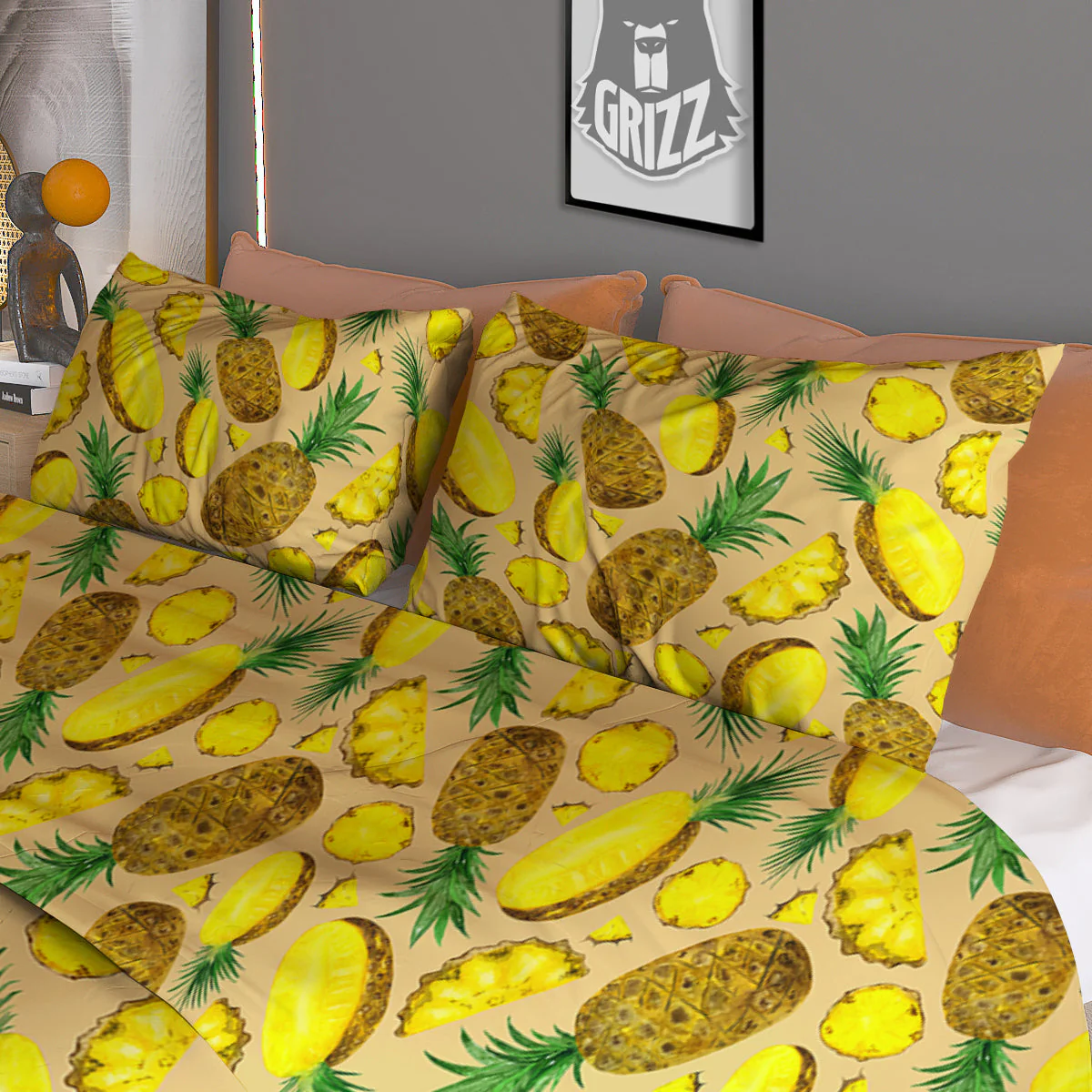 Watercolor Pineapple Beige Print Pattern Duvet Cover Bedding Set - Image 3