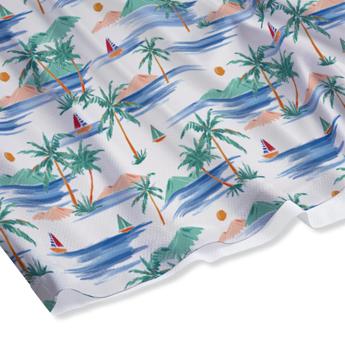 Watercolor Summer Island Palm Tree Print Pattern Mesh Shorts - Image 4