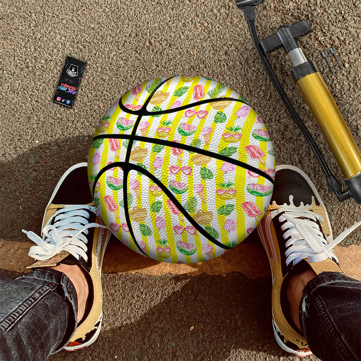 Watercolor Summer Yellow Stripe Print Pattern Basketball - Image 2