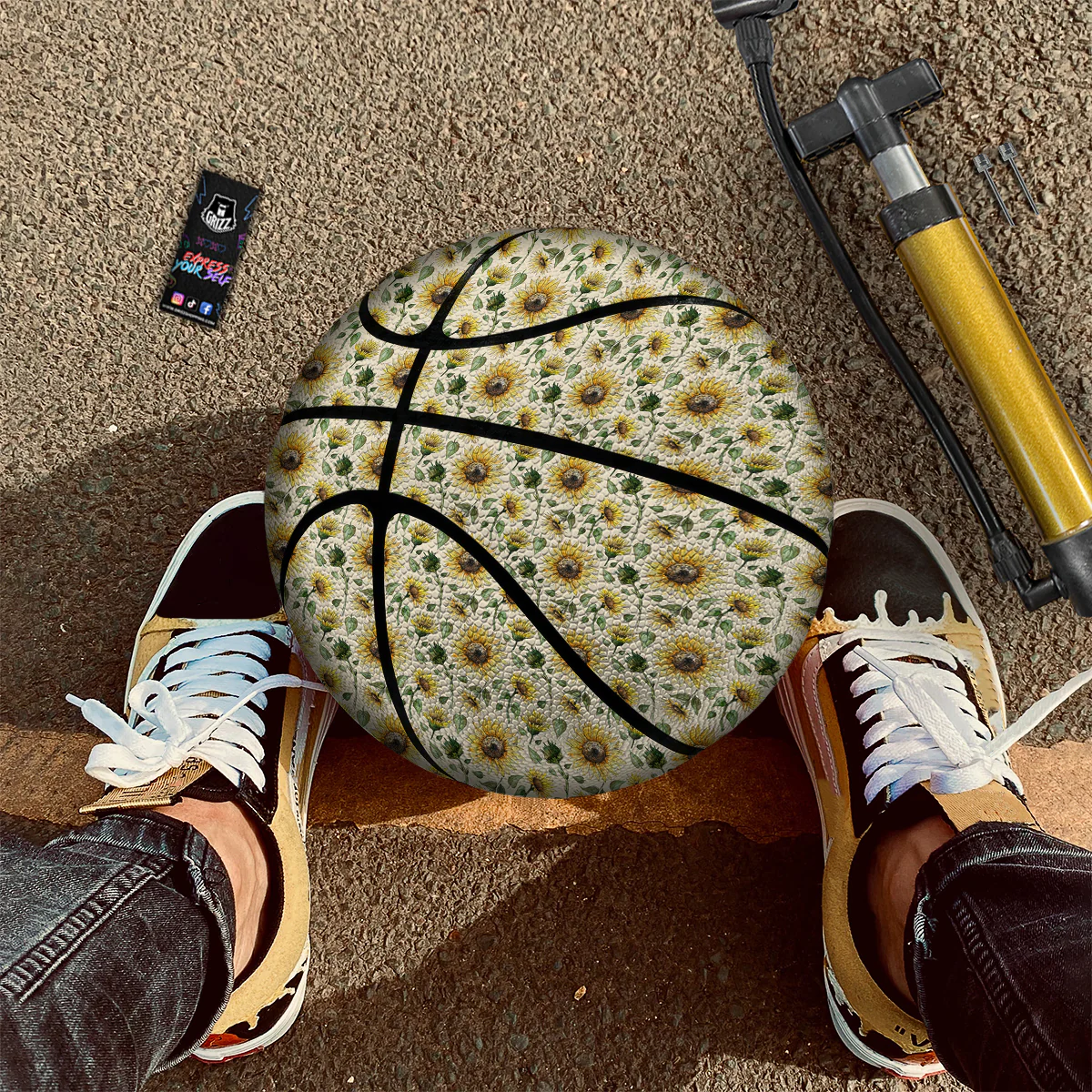 Watercolor Sunflower Beige Print Pattern Basketball - Image 2