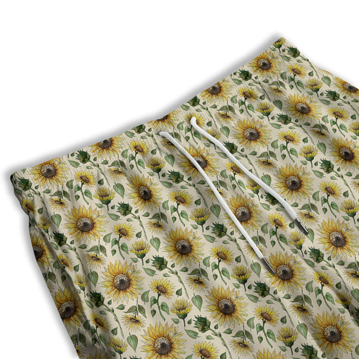 Watercolor Sunflower Beige Print Pattern Men's Athletic Shorts - Image 3