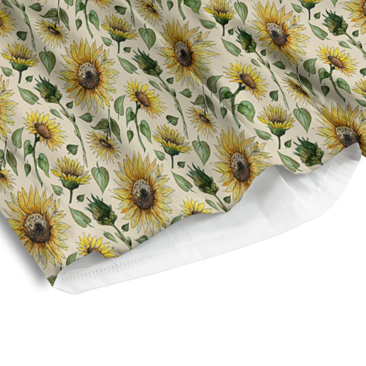Watercolor Sunflower Beige Print Pattern Men's Athletic Shorts - Image 4