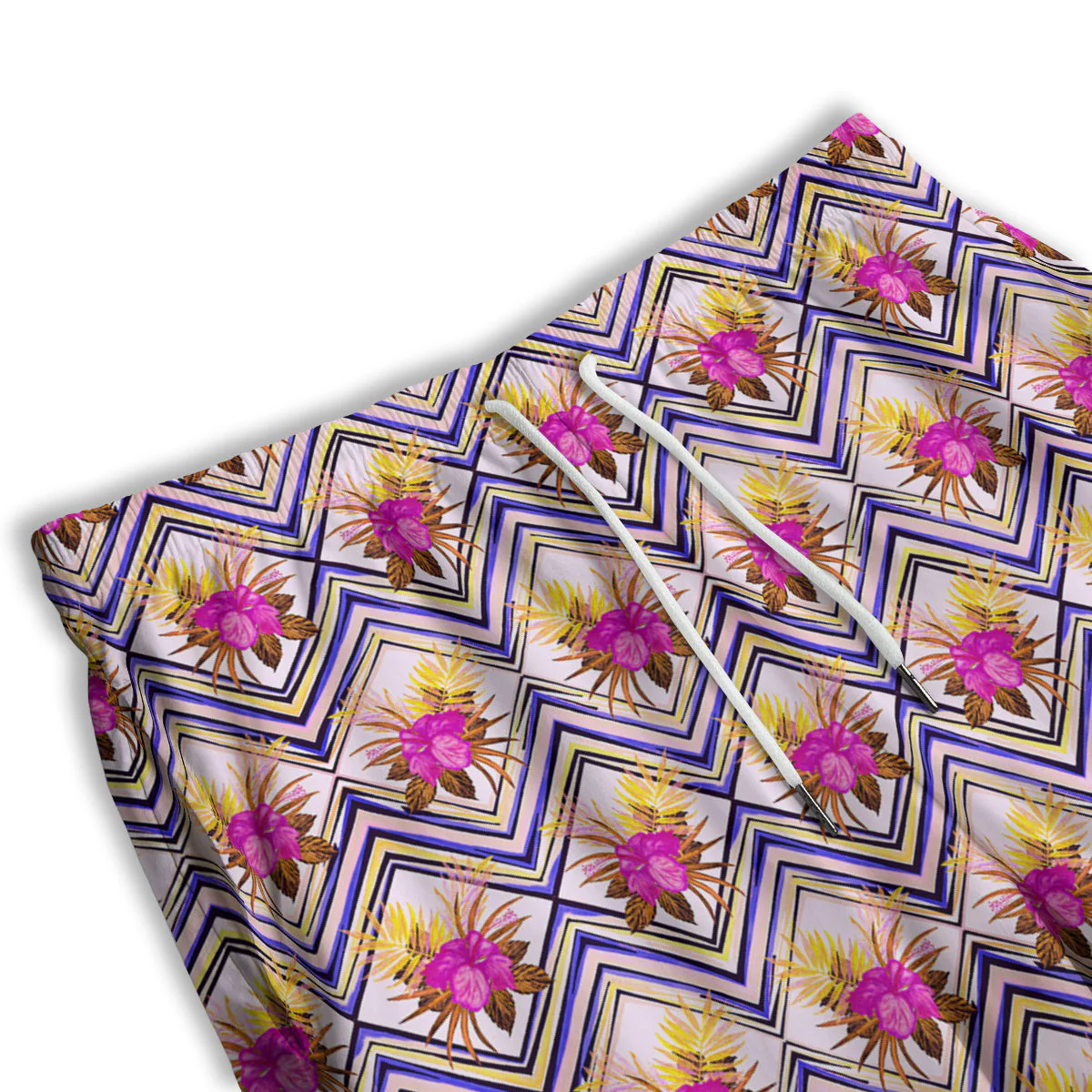 Watercolor Tropical Flower Zigzag Print Pattern Men's Athletic Shorts - Image 3