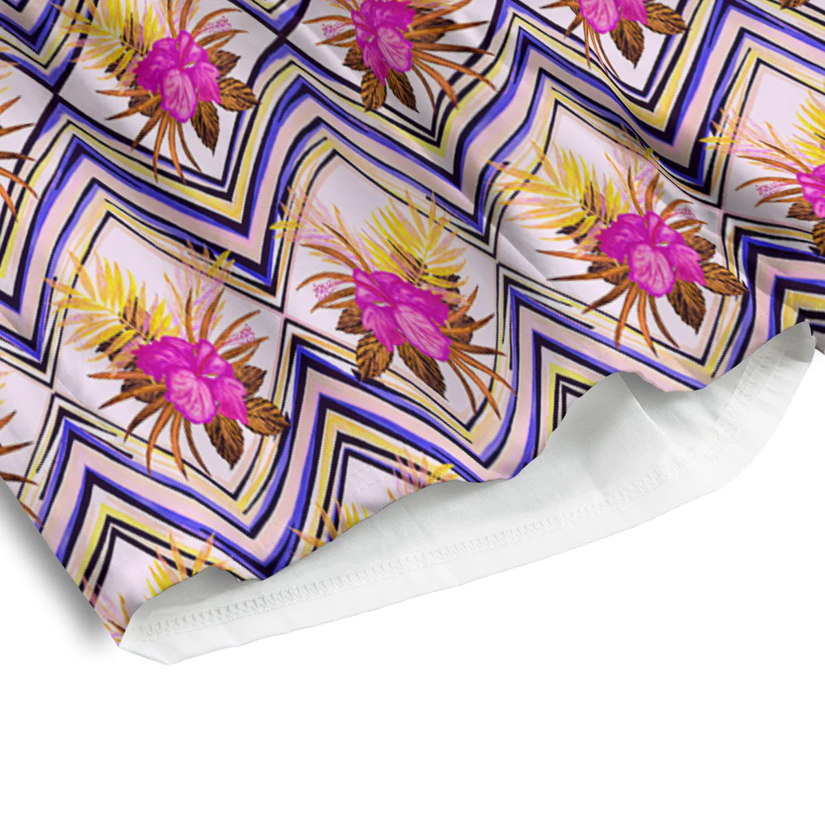 Watercolor Tropical Flower Zigzag Print Pattern Men's Athletic Shorts - Image 4