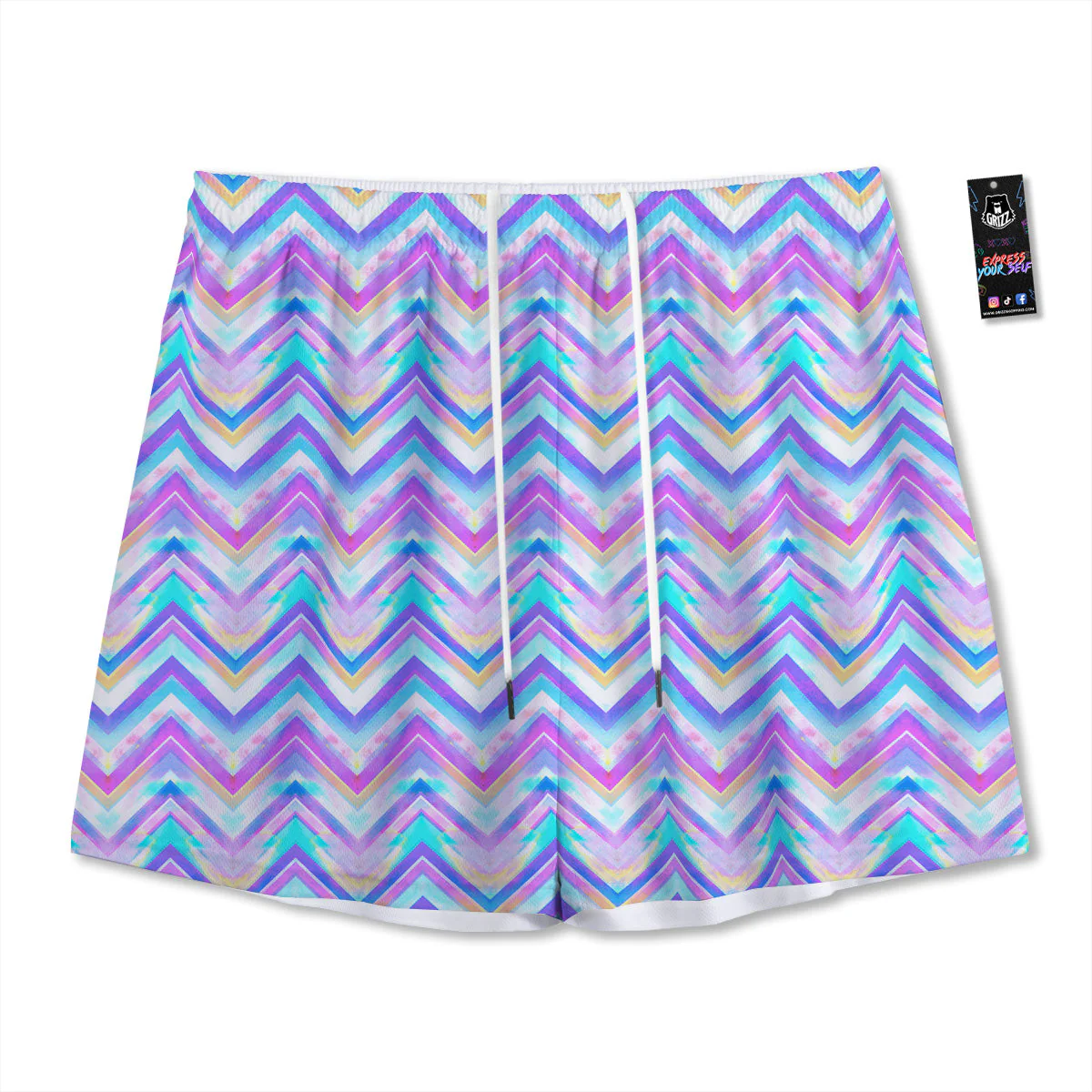 Watercolor Zig Zag Ornament Print Pattern Mesh Shorts