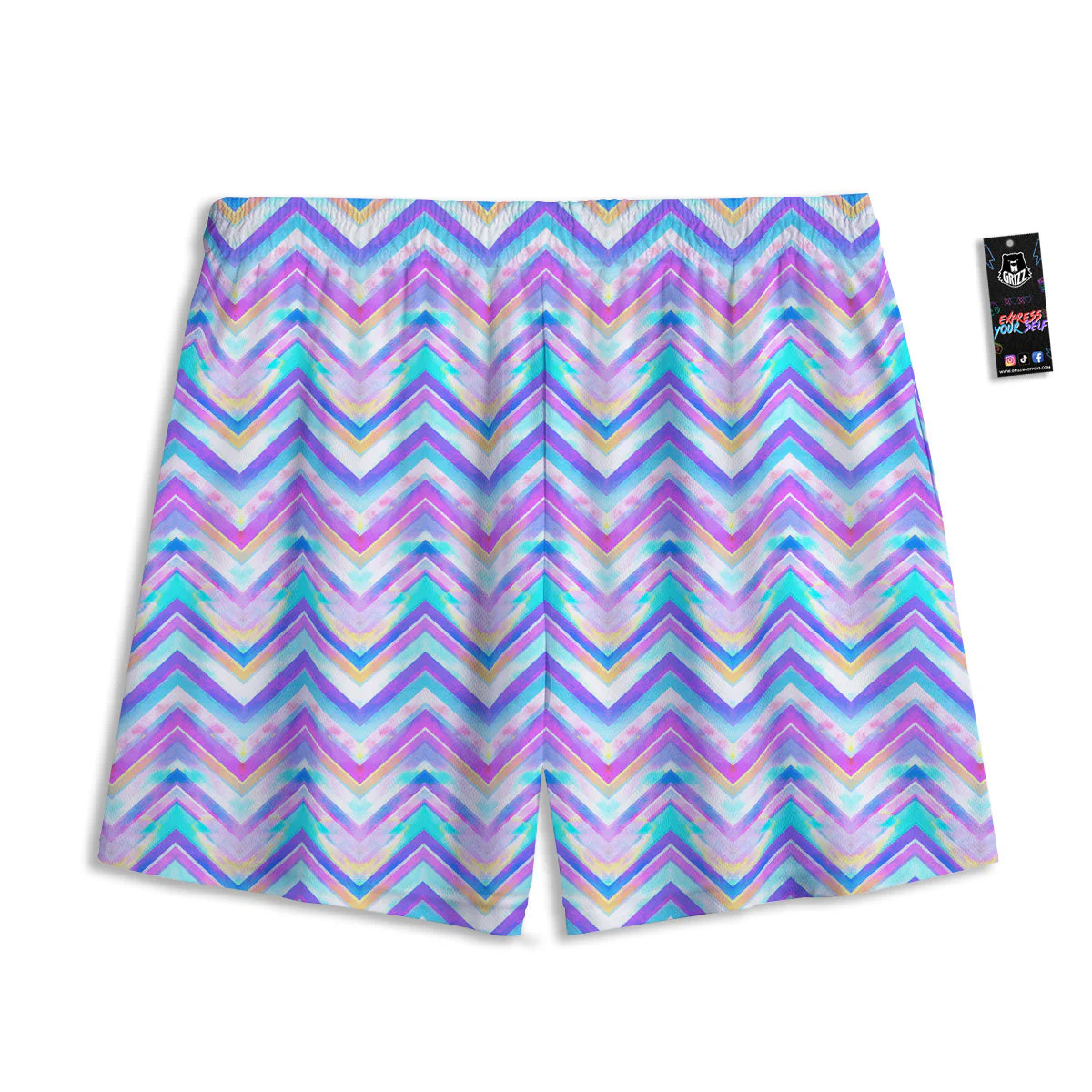 Watercolor Zig Zag Ornament Print Pattern Mesh Shorts - Image 2
