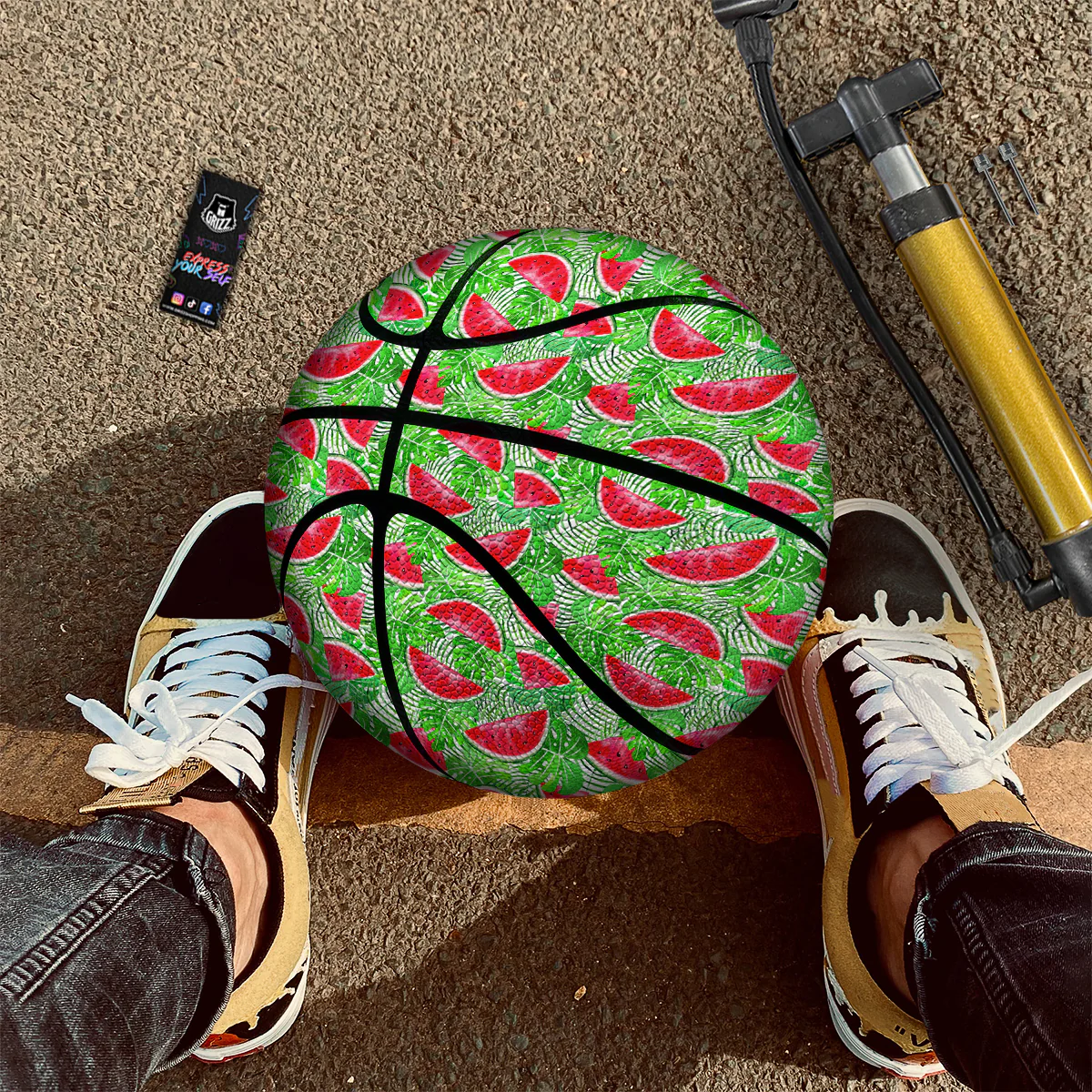 Watermelon Aloha Tropical Print Pattern Basketball - Image 2