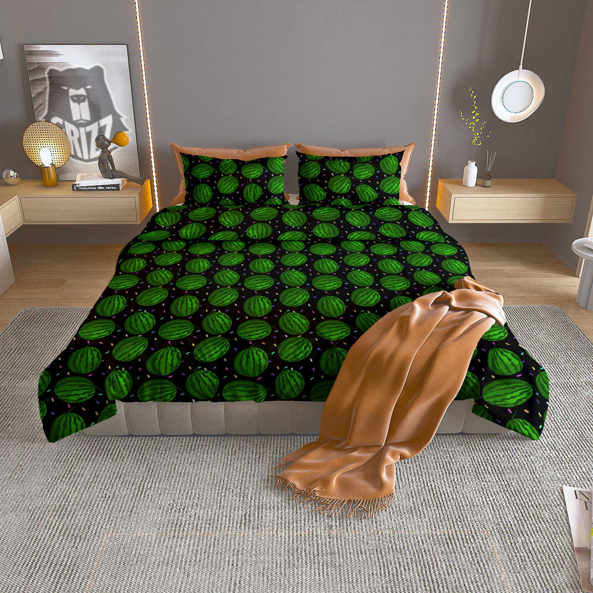 Watermelon Black Cute Print Pattern Duvet Cover Bedding Set