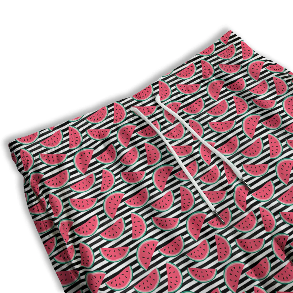 Watermelon Black Striped Print Pattern Men's Athletic Shorts - Image 3