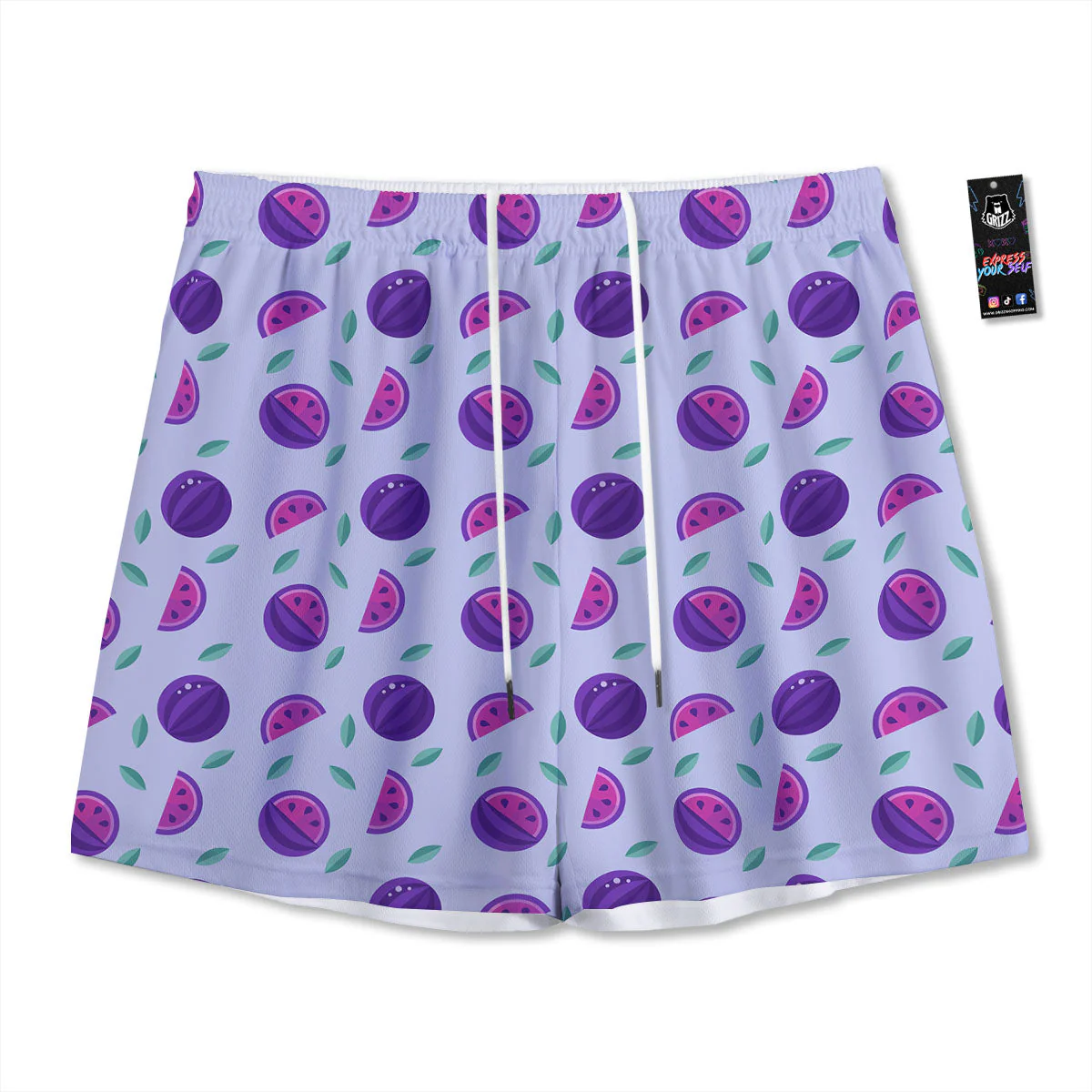 Watermelon Fancy Purple Print Pattern Mesh Shorts