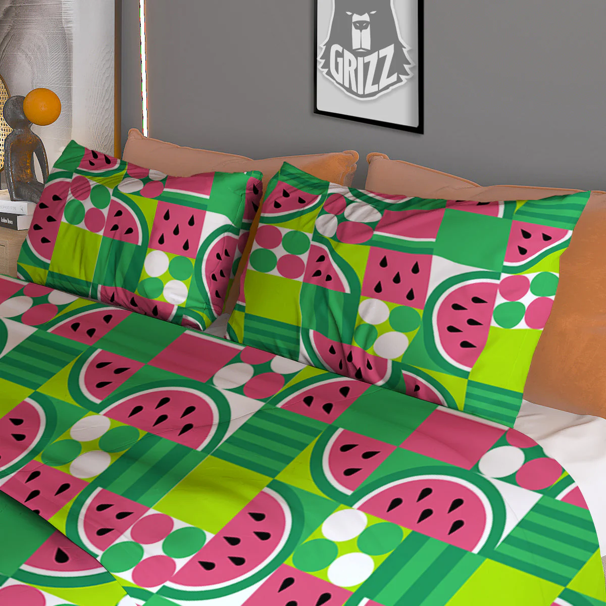 Watermelon Fruit Slice Geometric Print Duvet Cover Bedding Set - Image 3