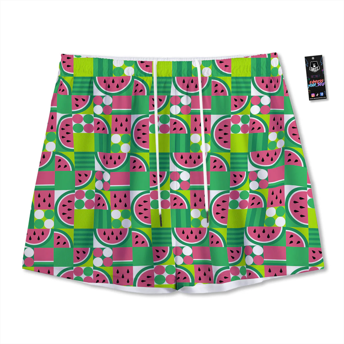 Watermelon Fruit Slice Geometric Print Mesh Shorts