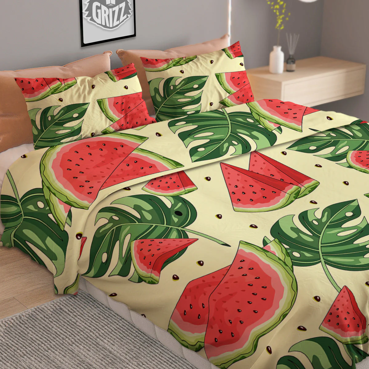 Watermelon Leaf Tropical Print Pattern Duvet Cover Bedding Set - Image 2