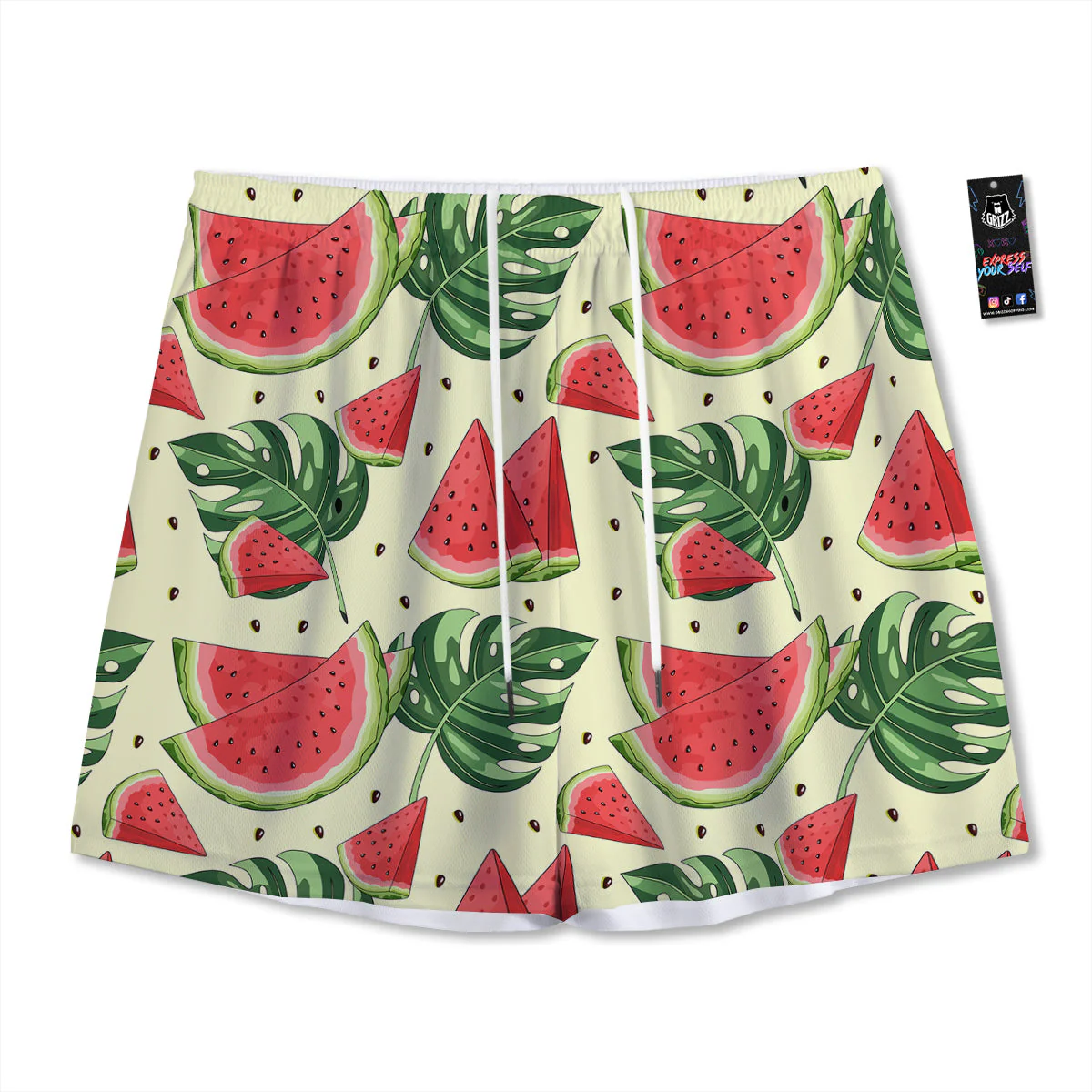 Watermelon Leaf Tropical Print Pattern Mesh Shorts