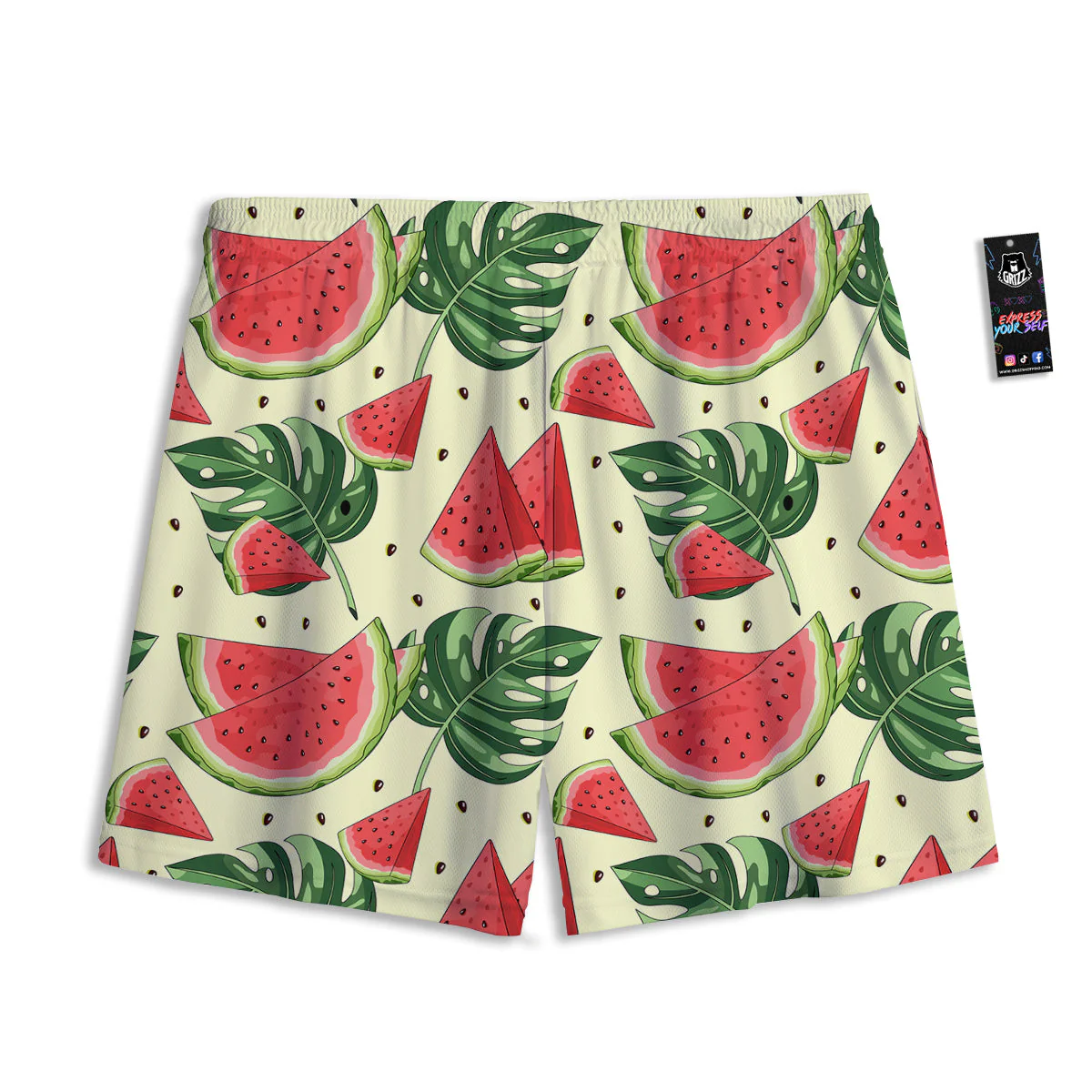 Watermelon Leaf Tropical Print Pattern Mesh Shorts - Image 2