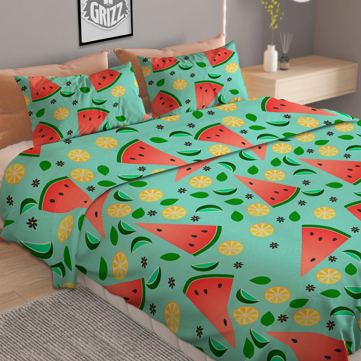 Watermelon Lime Green Print Pattern Duvet Cover Bedding Set - Image 2