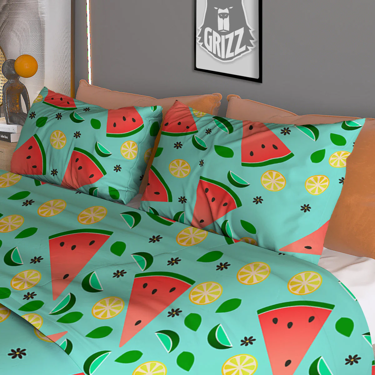Watermelon Lime Green Print Pattern Duvet Cover Bedding Set - Image 3