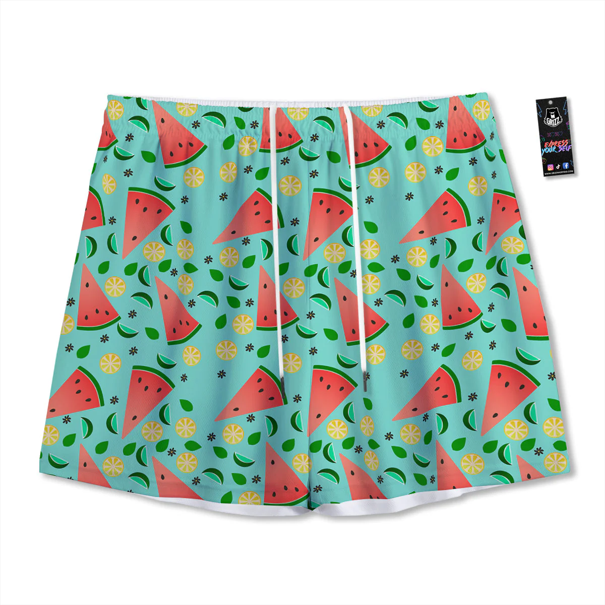 Watermelon Lime Green Print Pattern Mesh Shorts