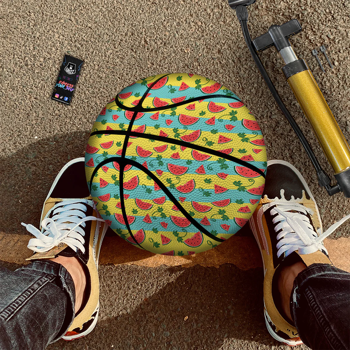 Watermelon Pieces Yellow Print Pattern Basketball - Image 2