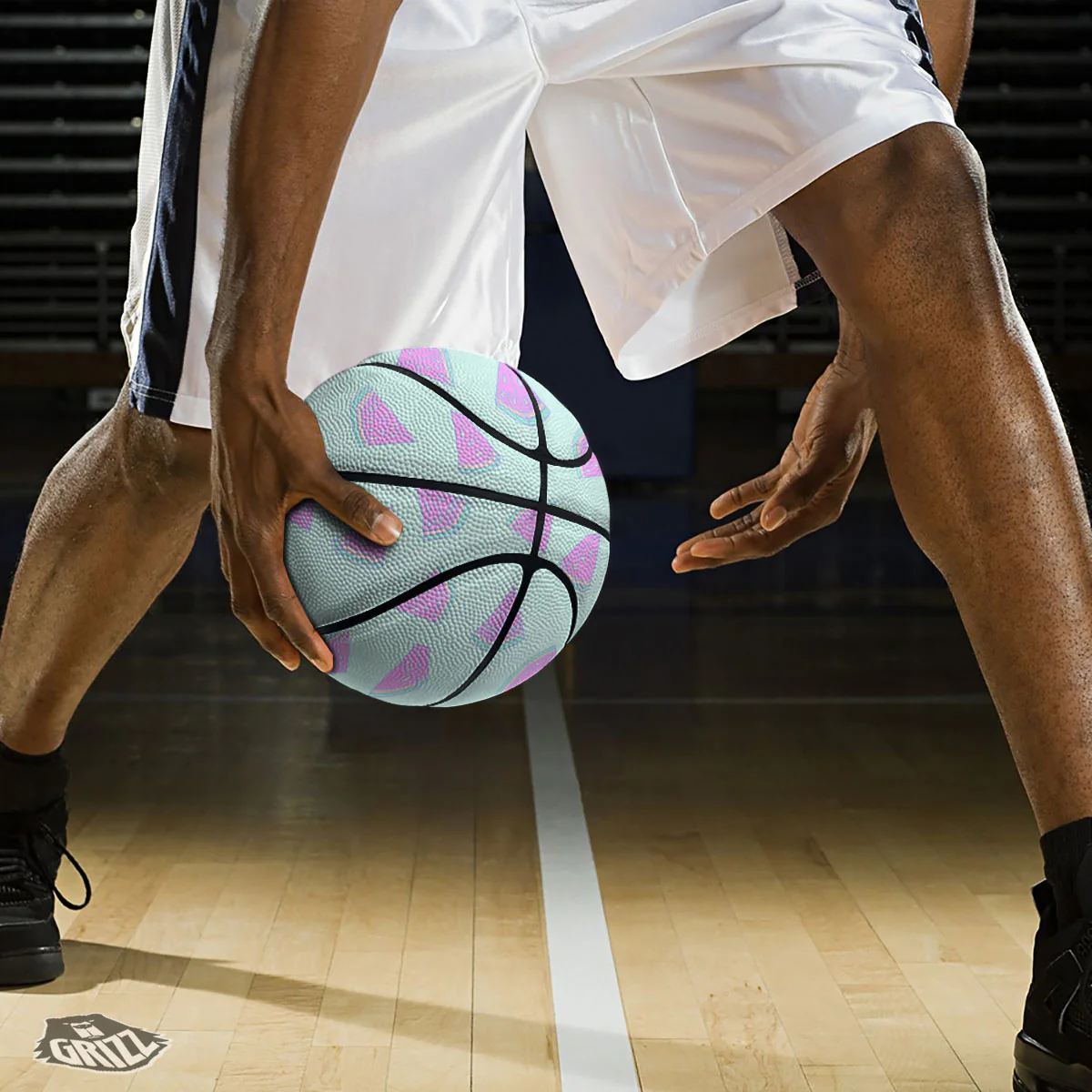 Watermelon Purple Tropical Print Pattern Basketball - Image 3