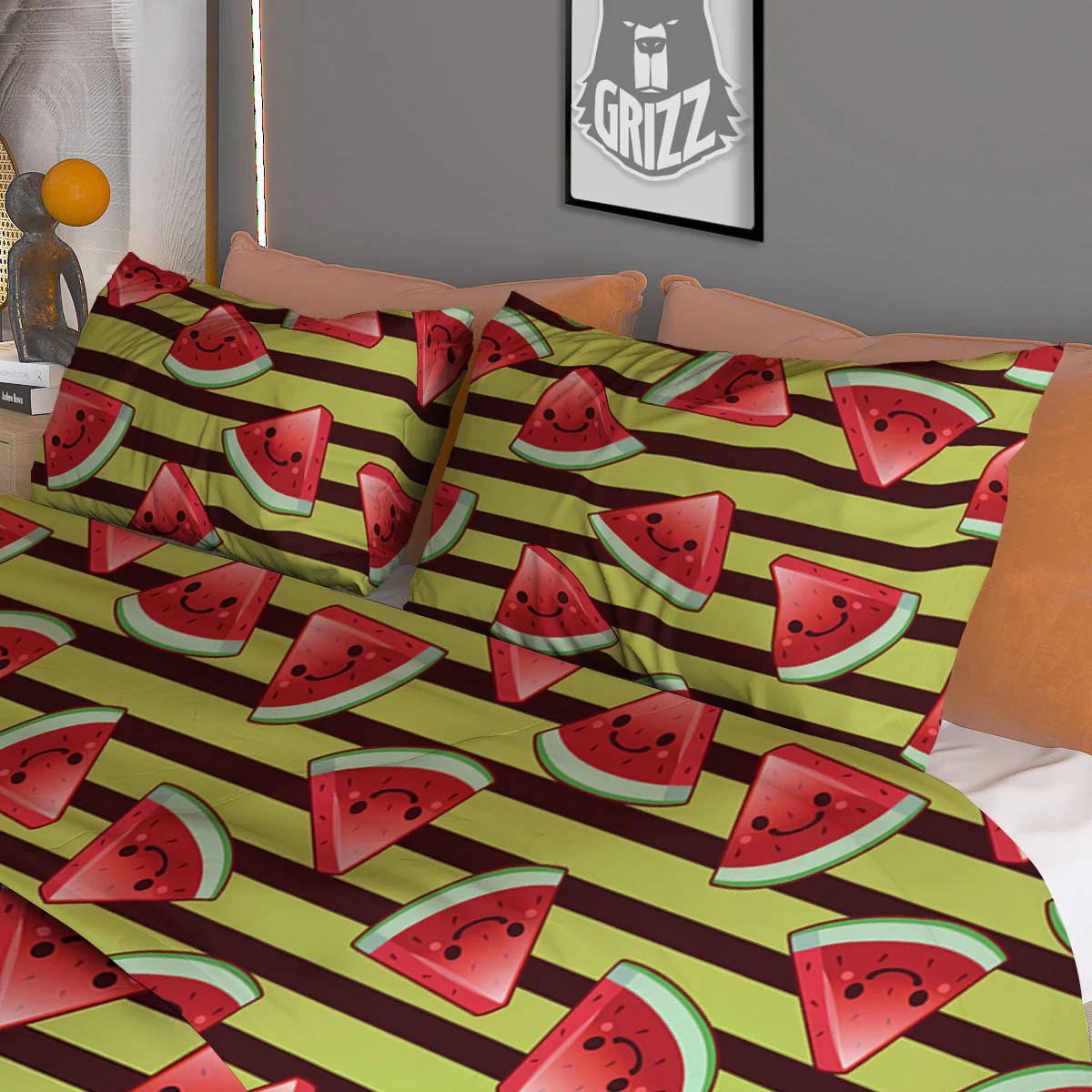 Watermelon Striped Green Print Pattern Duvet Cover Bedding Set - Image 3