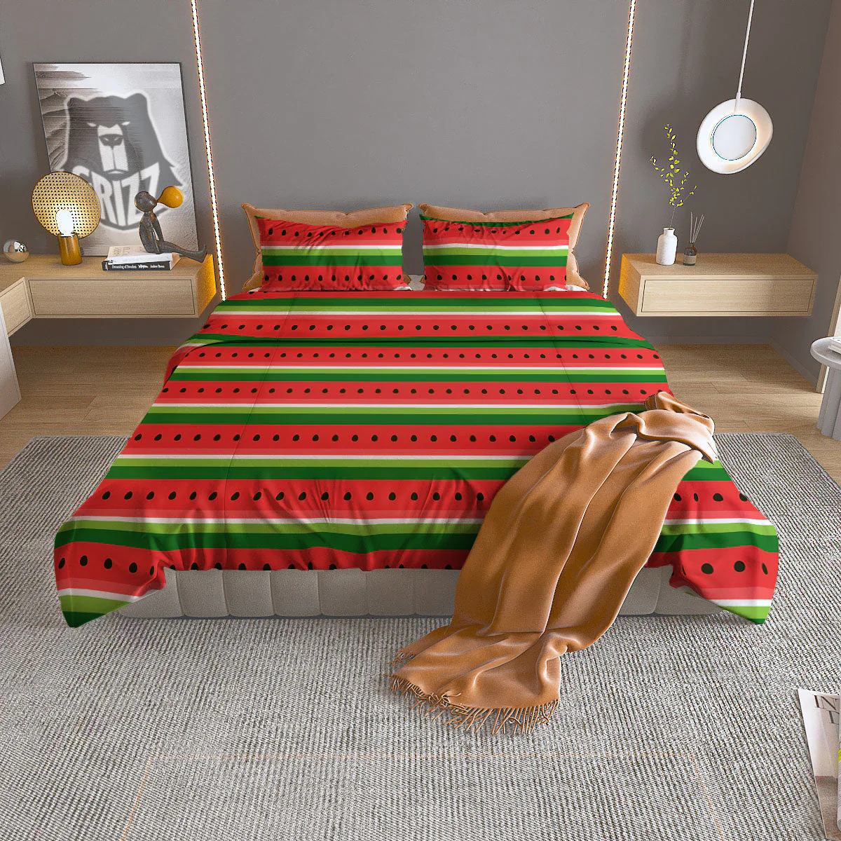 Watermelon Stripes Green Print Pattern Duvet Cover Bedding Set