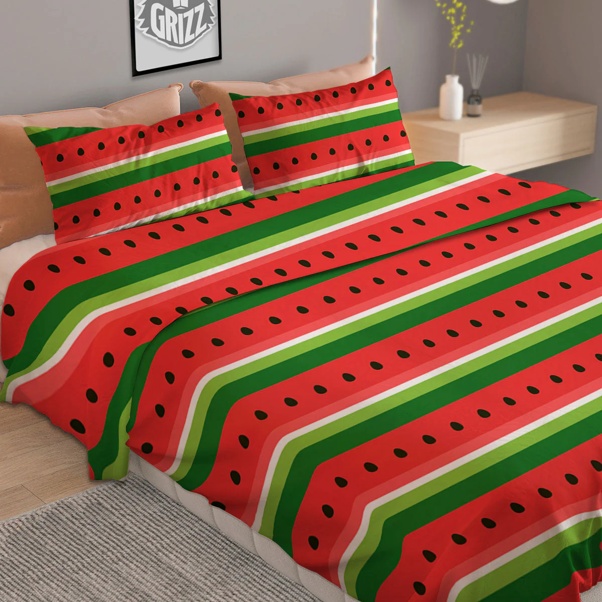 Watermelon Stripes Green Print Pattern Duvet Cover Bedding Set - Image 2