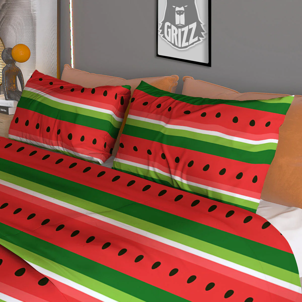 Watermelon Stripes Green Print Pattern Duvet Cover Bedding Set - Image 3