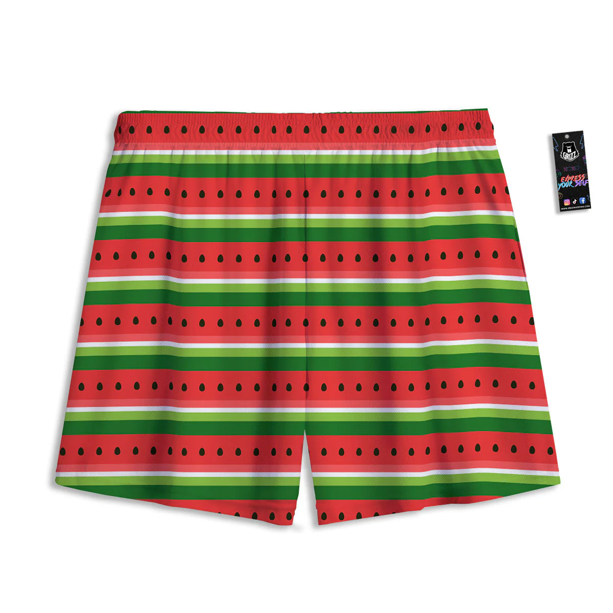 Watermelon Stripes Green Print Pattern Mesh Shorts - Image 2