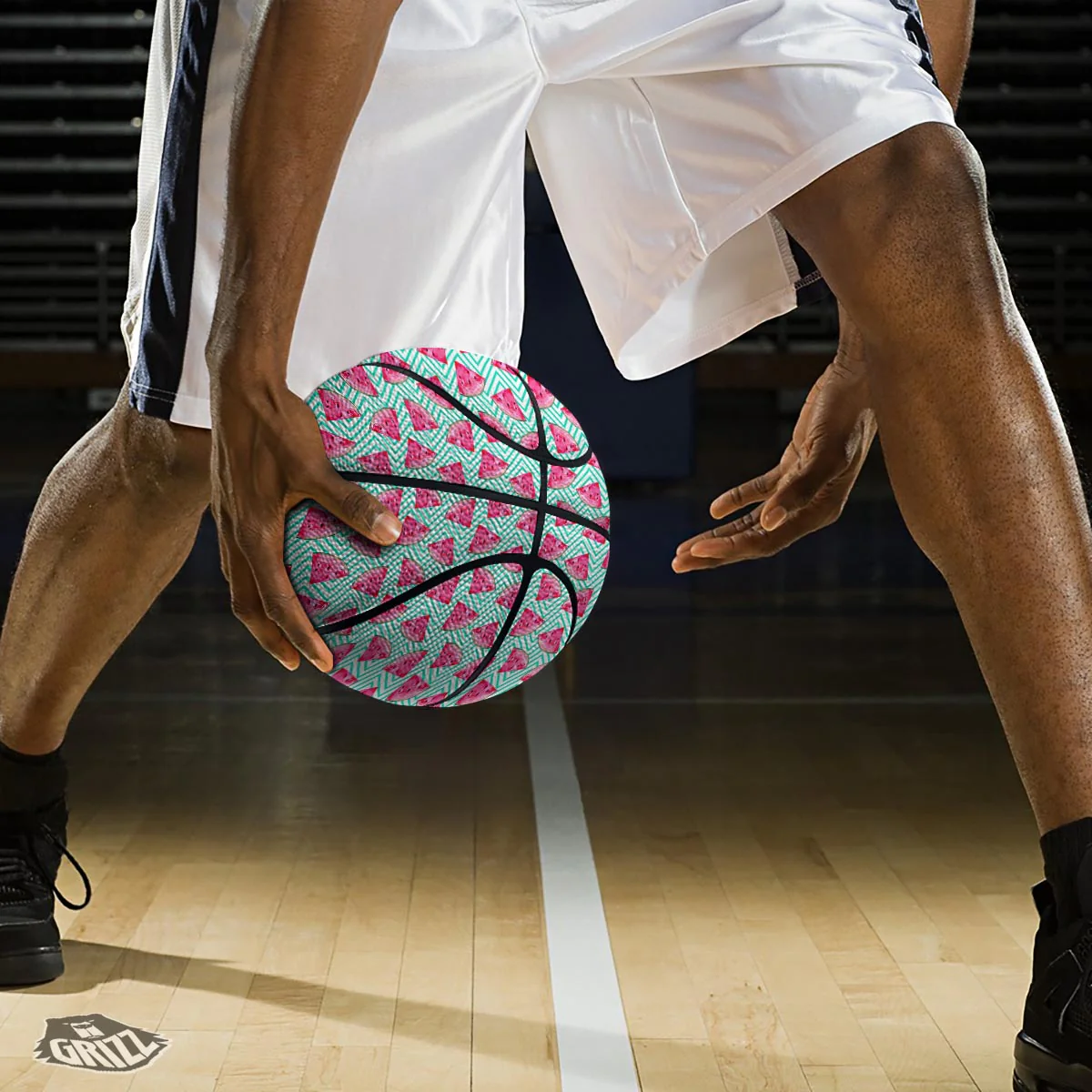 Watermelon Teal Chevron Print Pattern Basketball - Image 3