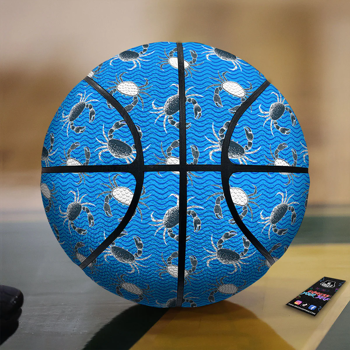 Wave Crab White And Blue Print Pattern Basketball