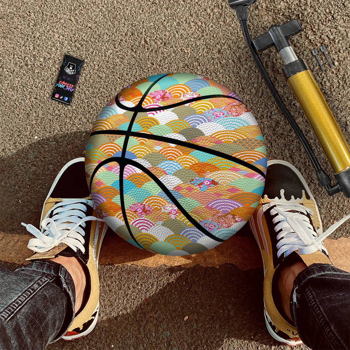 Wave Japanese Flower Colorful Print Pattern Basketball - Image 2