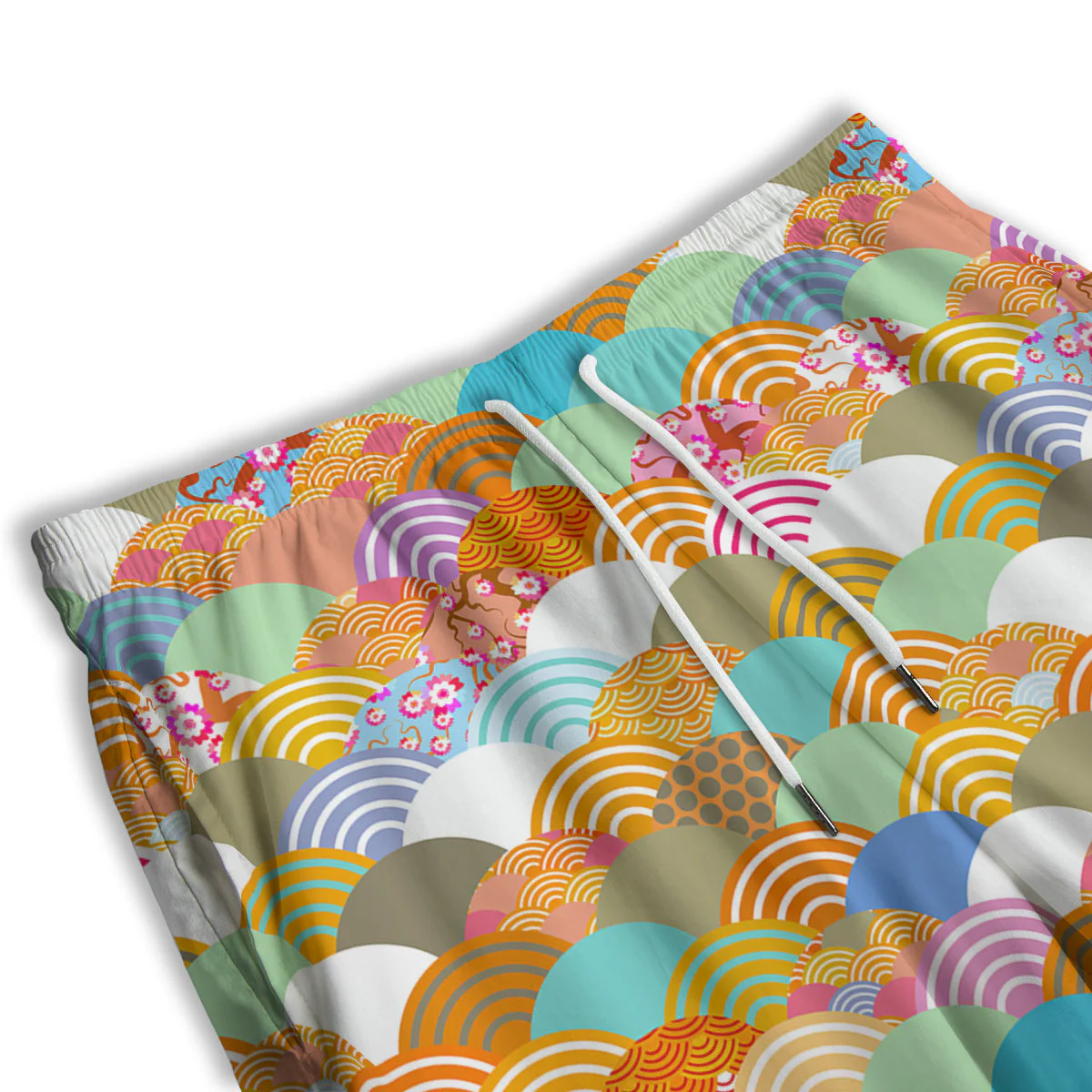 Wave Japanese Flower Colorful Print Pattern Men's Athletic Shorts - Image 3