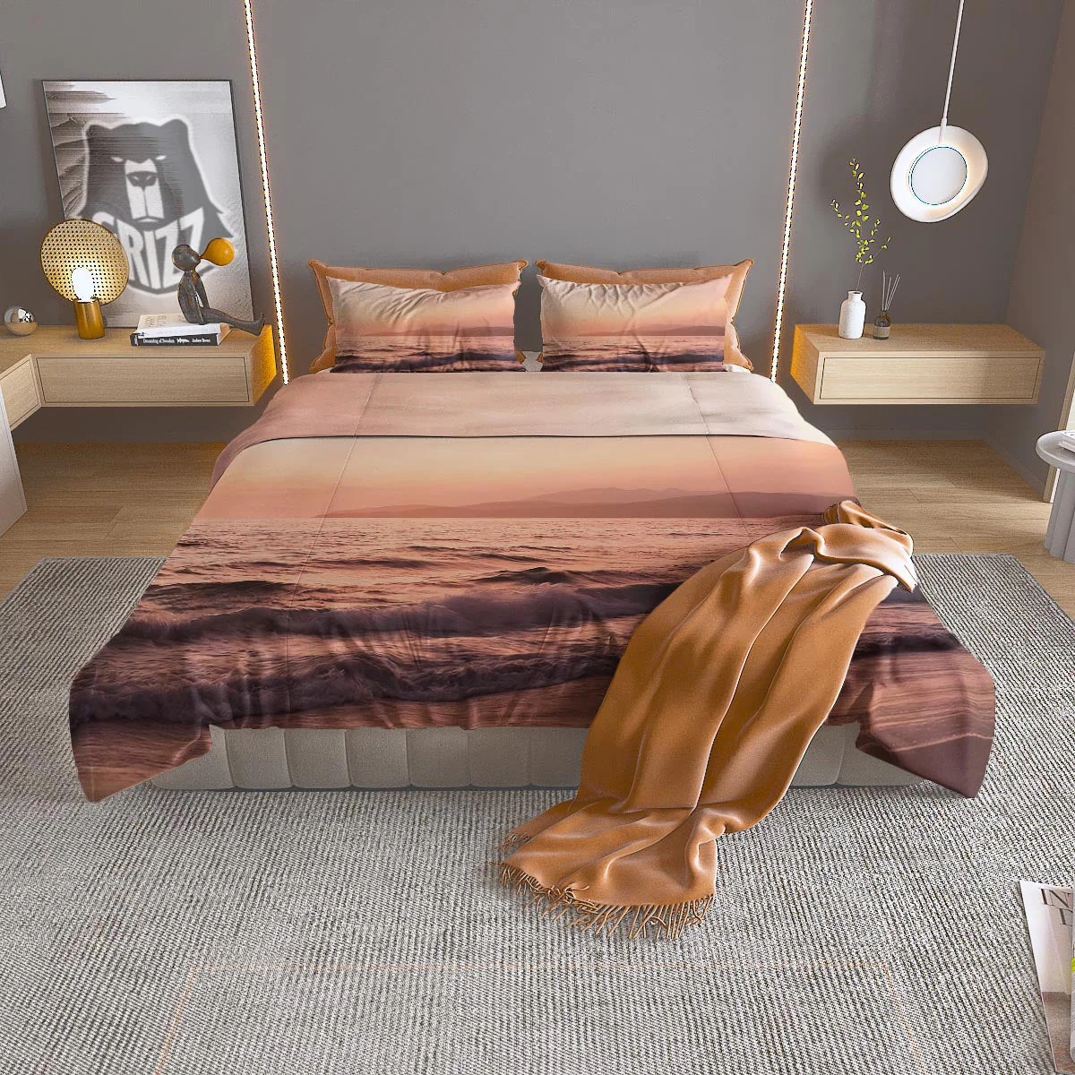Wave Sunrise Print Duvet Cover Bedding Set