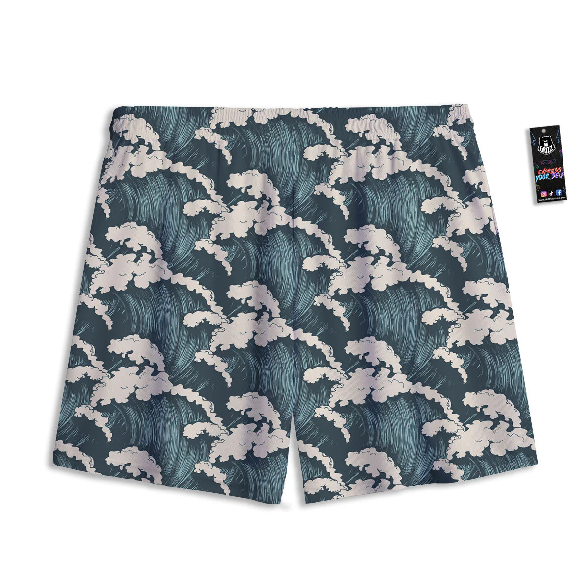 Wave Water Print Pattern Mesh Shorts - Image 2