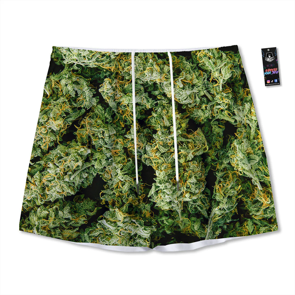 Weed Green Print Mesh Shorts